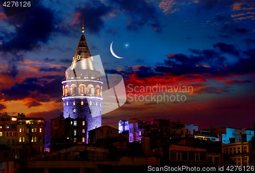 Image of Galata Tower at night