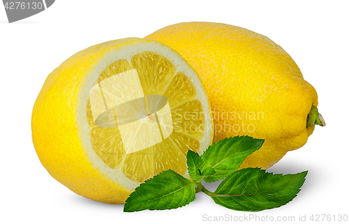 Image of Half and whole lemons with mint