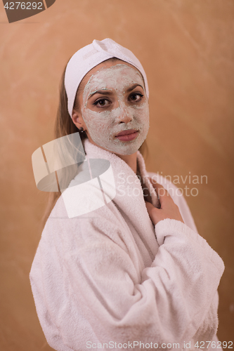 Image of Spa Woman applying Facial Mask