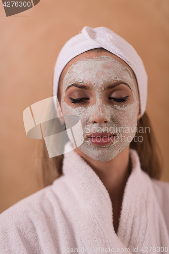 Image of Spa Woman applying Facial Mask