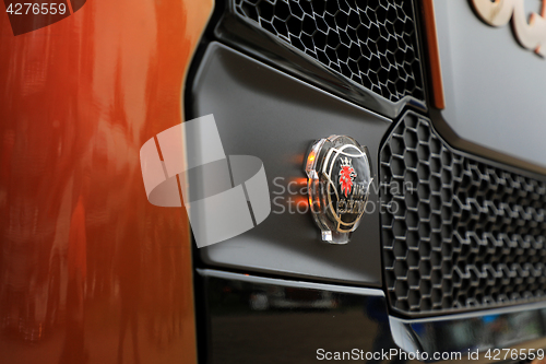 Image of Illuminated Scania Sign on Vehicle Grille