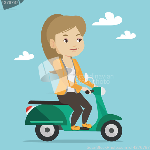 Image of Woman riding scooter vector illustration.