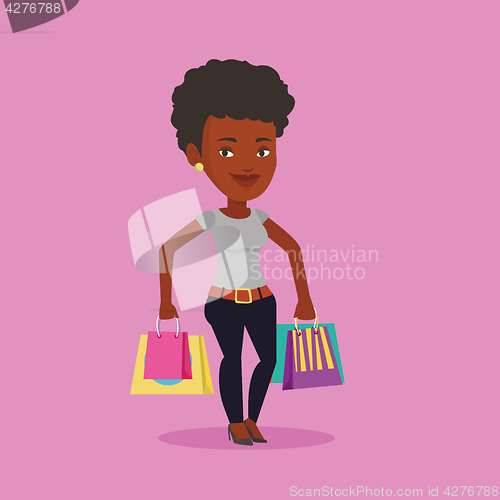 Image of Happy woman with shopping bags vector illustration