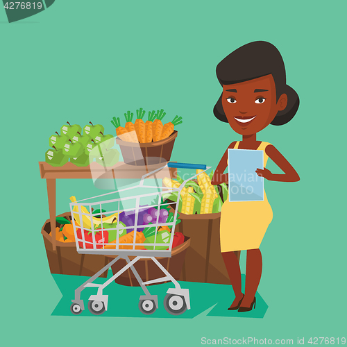 Image of Woman with shopping list vector illustration.