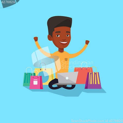 Image of Man shopping online vector illustration.