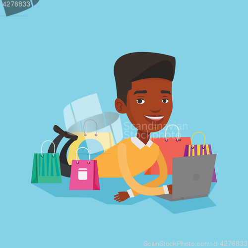 Image of Man shopping online vector illustration.