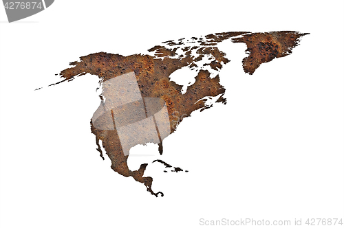 Image of Map of North America on rusty metal