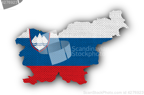 Image of Map and flag of Slovenia on old linen