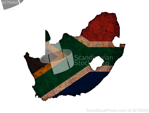 Image of Map and flag of South Africa on rusty metal