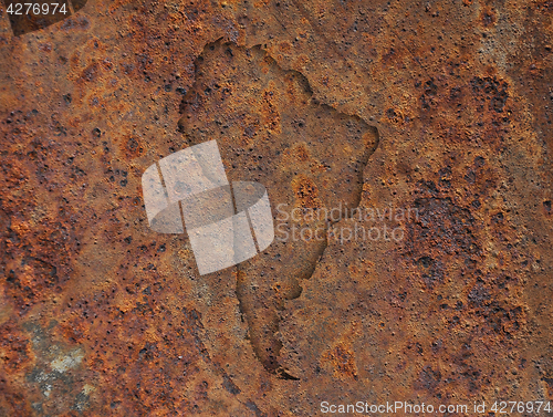 Image of Map of South America on rusty metal