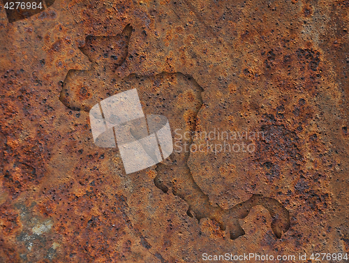 Image of Map of Central America on rusty metal