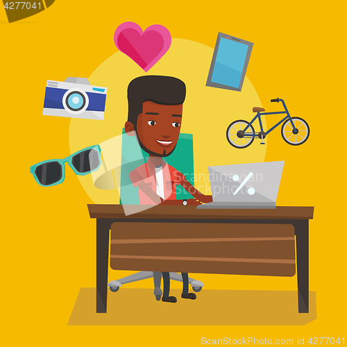 Image of Man shopping online vector illustration.