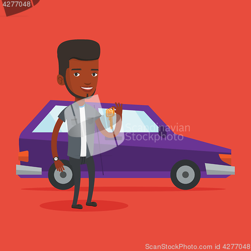 Image of Man holding keys to his new car.
