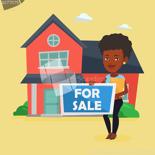 Image of Young female realtor offering house.