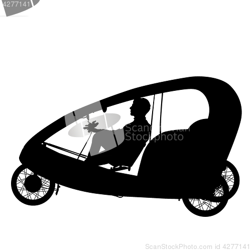 Image of Silhouette of a tricycle male on white background