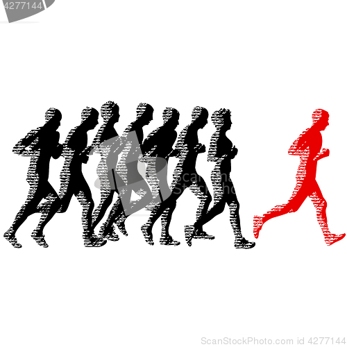 Image of Set of silhouettes. Runners on sprint, men and woman