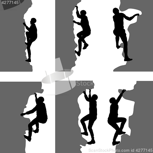 Image of Black set silhouette rock climber on white background