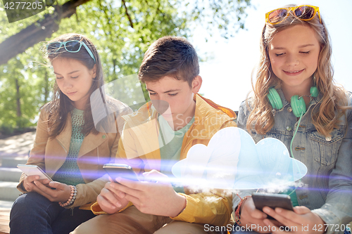 Image of teenage friends with smartphone and headphones