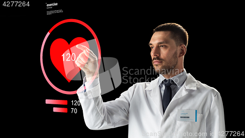 Image of doctor or scientist with heart rate projection