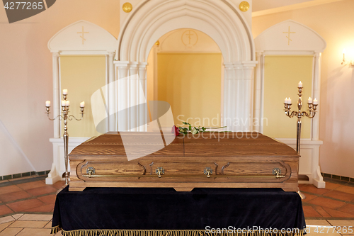 Image of coffin at funeral in orthodox church