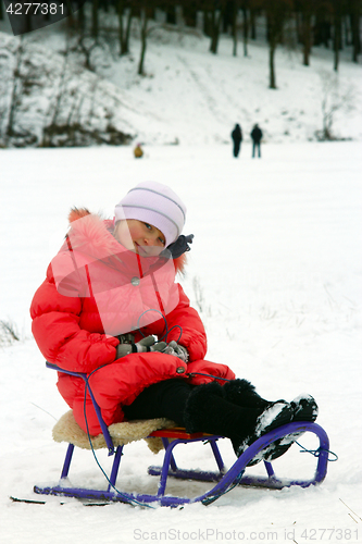 Image of pretty girl sitting on the sledge