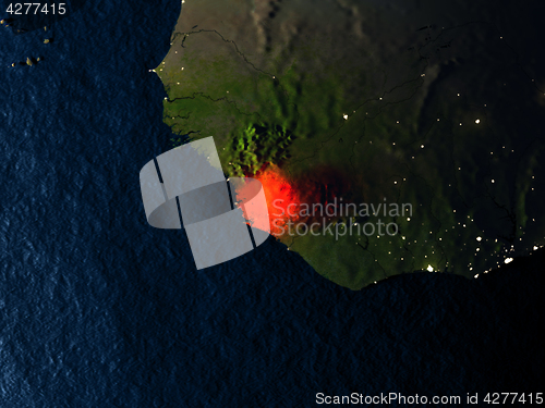 Image of Sierra Leone in red from space at night