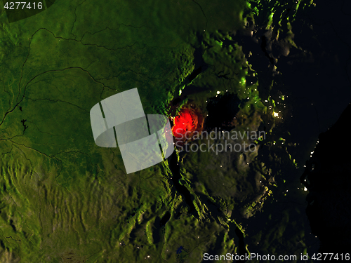 Image of Rwanda in red from space at night