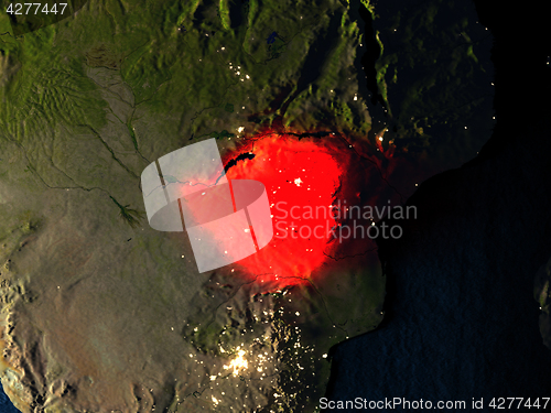 Image of Zimbabwe in red from space at night