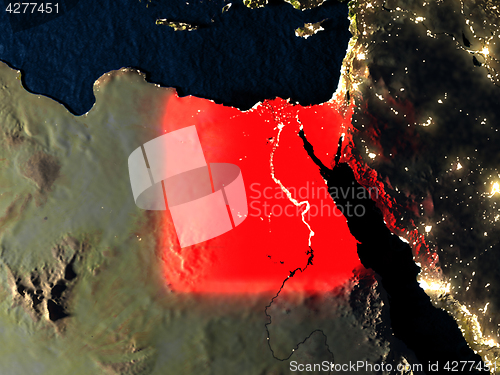 Image of Egypt in red from space at night