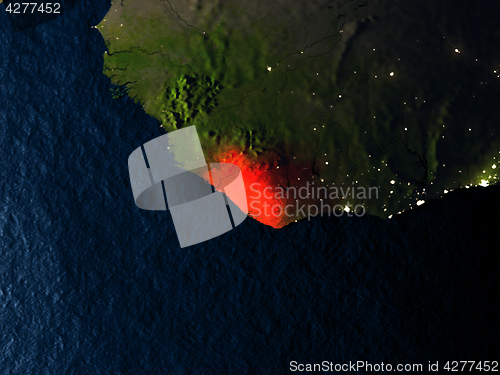 Image of Liberia in red from space at night