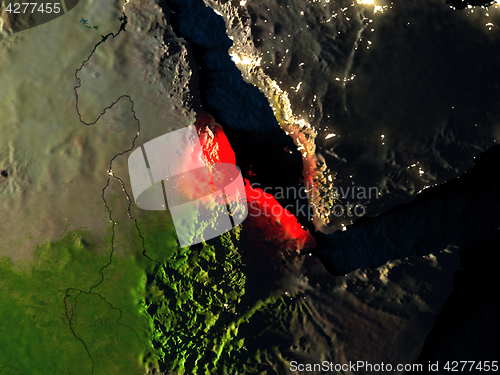 Image of Eritrea in red from space at night