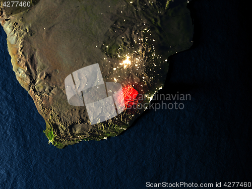 Image of Lesotho in red from space at night