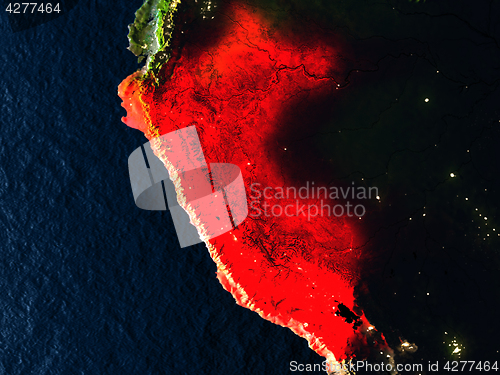 Image of Peru in red from space at night