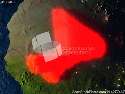 Image of Mali in red from space at night