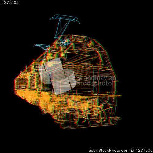 Image of train.3D illustration. Anaglyph. View with red/cyan glasses to s