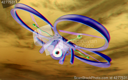 Image of Drone, quadrocopter, with photo camera against the sky. 3D illus