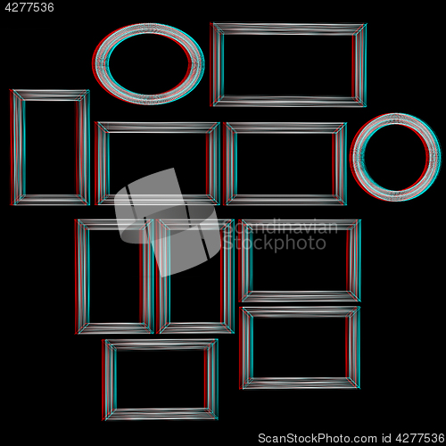 Image of Abstract frames. Conceptual design. 3D illustration. Anaglyph. V