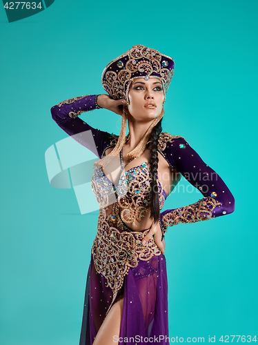 Image of The beautiful sexy stylish brunette young woman as Cleopatra