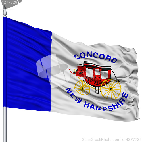 Image of Concord Flag on Flagpole, Waving on White Background