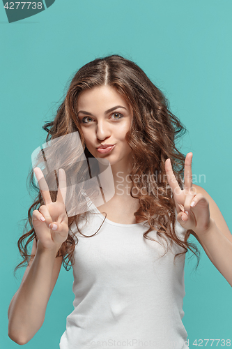 Image of The young woman\'s portrait with happy emotions