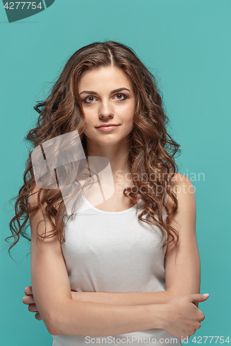 Image of The young woman\'s portrait with happy emotions