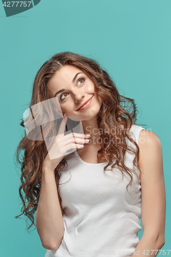 Image of The young woman\'s portrait with happy emotions