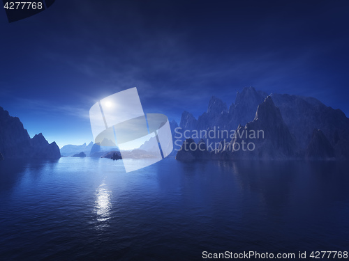 Image of dark blue fantasy landscape