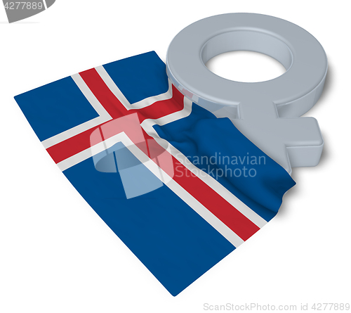 Image of female symbol and flag of iceland - 3d rendering