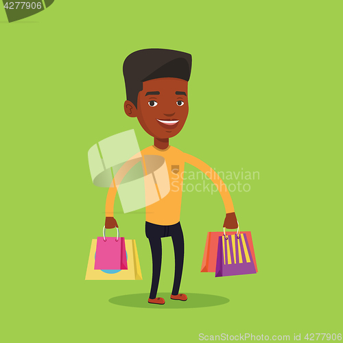 Image of Happy man with shopping bags vector illustration.