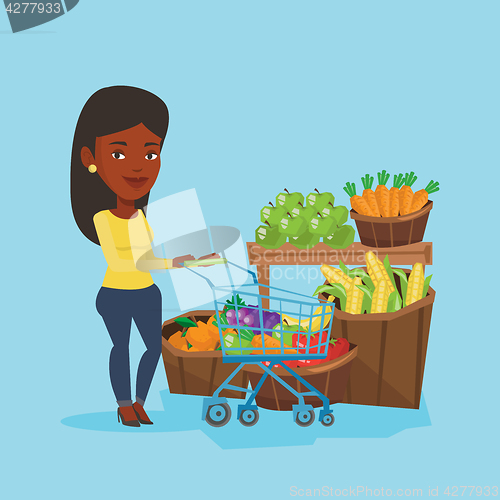 Image of Customer with shopping cart vector illustration.