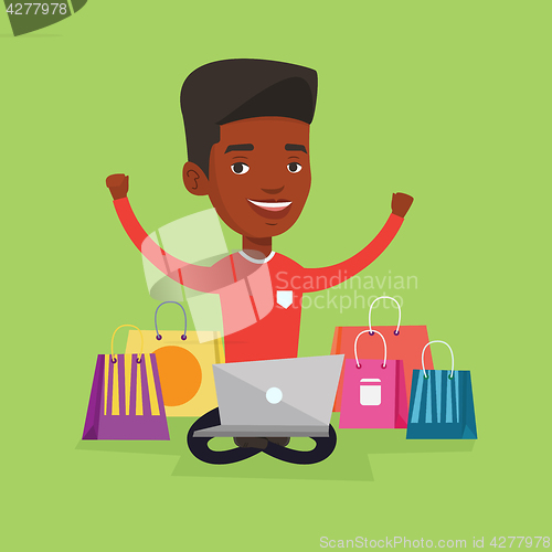 Image of Man shopping online vector illustration.