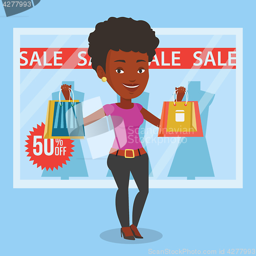 Image of Woman shopping on sale vector illustration.