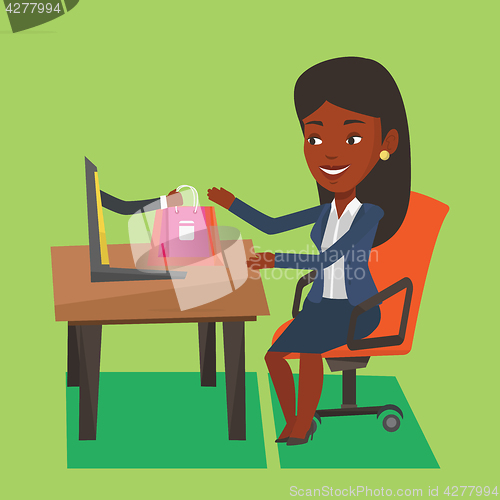 Image of Woman shopping online vector illustration.