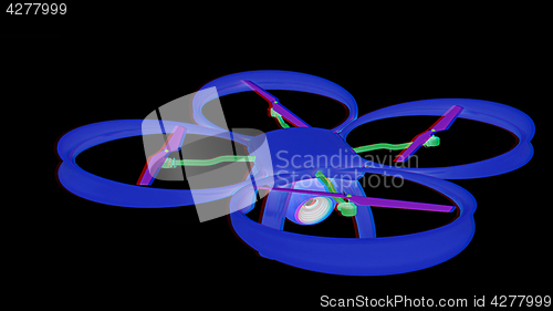 Image of Drone, quadrocopter, with photo camera flying. 3d render. Anagly